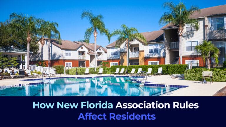 A picture of a condominium in the pool aea with the title " How New Florida Association Rules Affect Residents"
