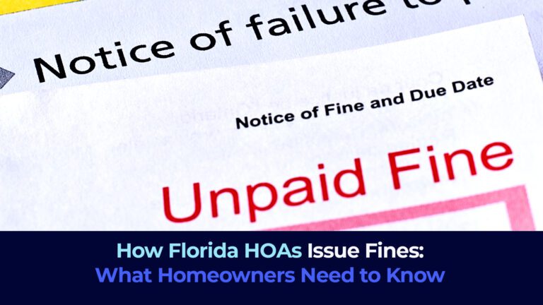 a picture of a real notice of unpaid fine with red letters and the title "How Florida HOAs Issue Fines: What Homeowners Need to Know"
